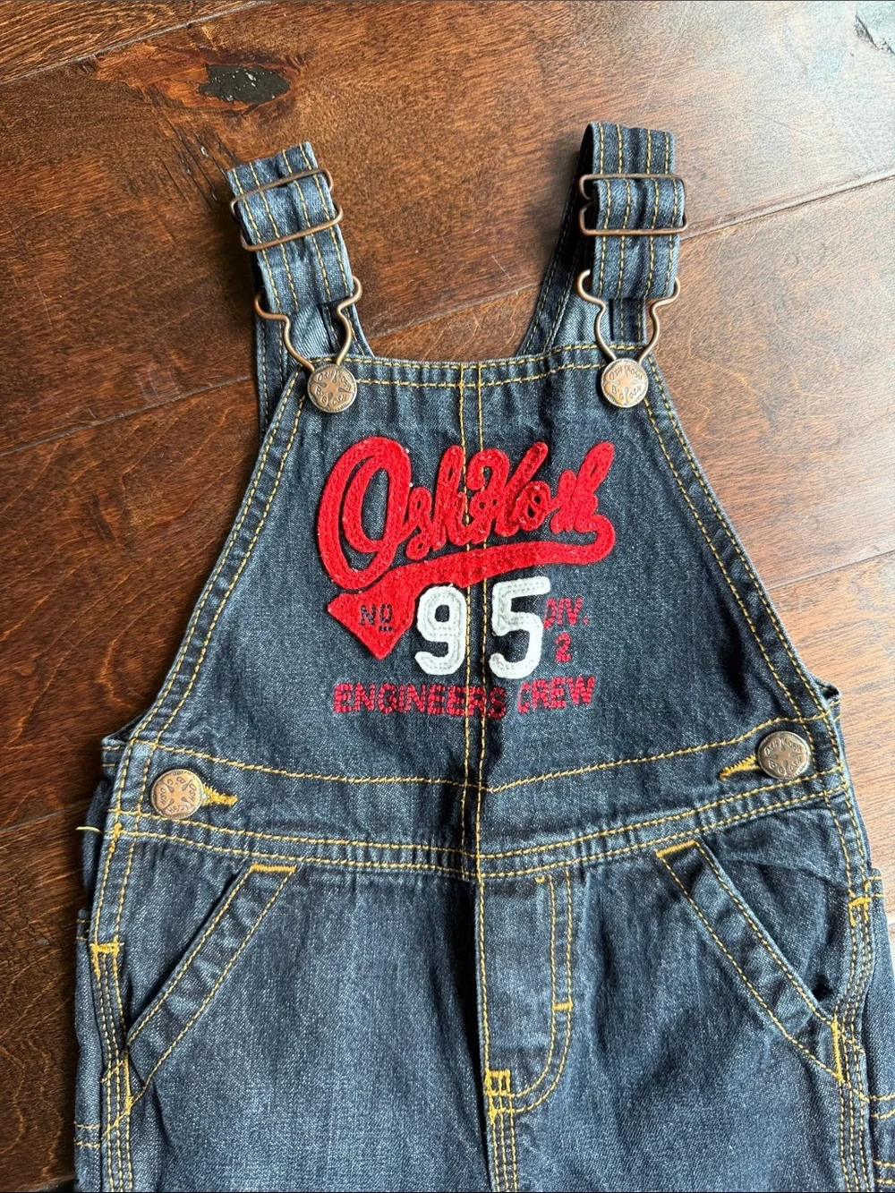 OshKosh B'gosh Dark Blue Denim Overalls with Red Embroidery